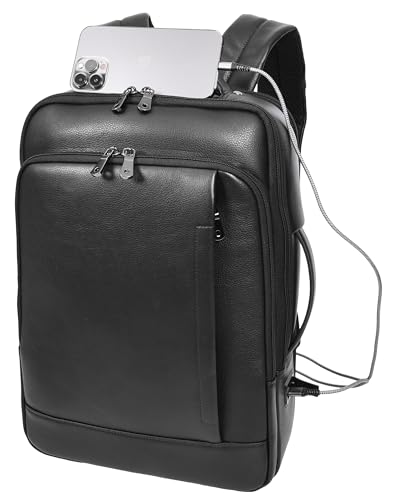 Sac à dos en cuir véritable noir HLG189 d'une élégance supérieure