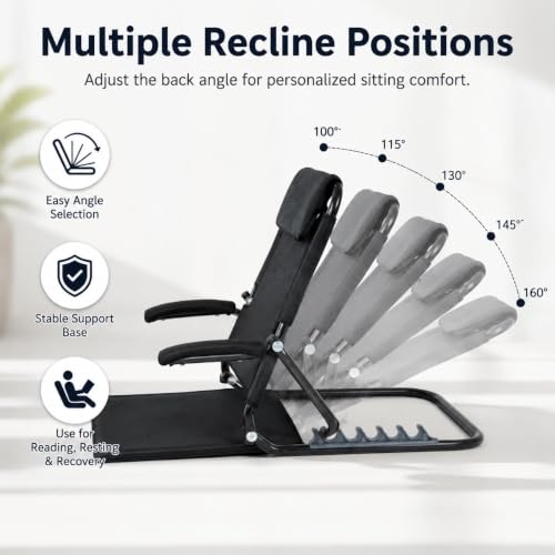 Image of EverActiv Adjustable Bed Back Support with Armrest, Foldable 6 Position Bed Rest Chair for Elderly, Reading, Resting & Recovery