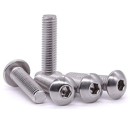 Image of 1 /4-20 x 2-1 /2 inch Button Head Socket Cap Bolts Screws, 304 Stainless Steel 18-8, Allen Hex Drive, Bright Finish, Fully Machine Thread, Pack of 15