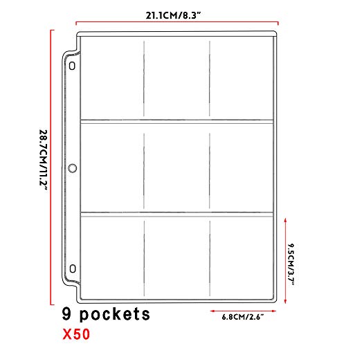 Neworkg 450 Pockets Transparent Trading Card Storage Album Pages 9-Pocket Game Card Sleeves Collector Coin Holders Wallets Standard Sized Trading Cards