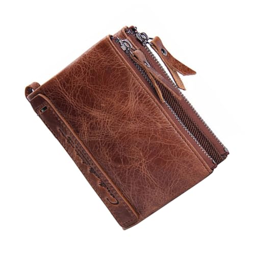 Holibanna Handmade Men's Retro Coin Purse Brown Wallet Double Zipper Closure Ideal for Mens Wallet