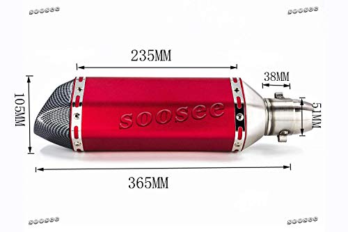 Soosee Universal Red Carbon Fiber 1.5-2" Inlet Motorcycles Scooters Exhaust Muffler Pipe with Removable DB Killer for Z750 CBR125 CB400 Z800 ZX-6R ZX-10R GSXR