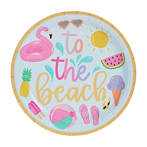 Blue Panda 48 Pack Tropical Beach Paper Plates, Pool Party Decorations For Kids Birthday, Summer Bbq (9 In) #TOP4