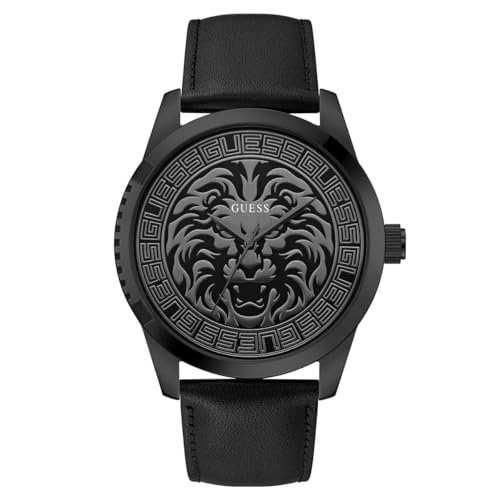 Image of GUESS Men's Leather 47 Mm Size Grey Dial Round Analog Black Band Watch - U1432G2M
