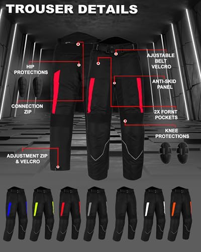 Hive Moto Motorcycle Pants for Men Women Armored Cordura Motocross Touring Motorbike Protection Trouser Waterproof (US, Waist Inseam, 42, 32, Red)