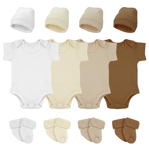 Image of Glitopper 4 Pack Preemie Newborn Layette Set Baby Bodysuit Clothes Hat Bodysuit Socks Set for NICU Newborns