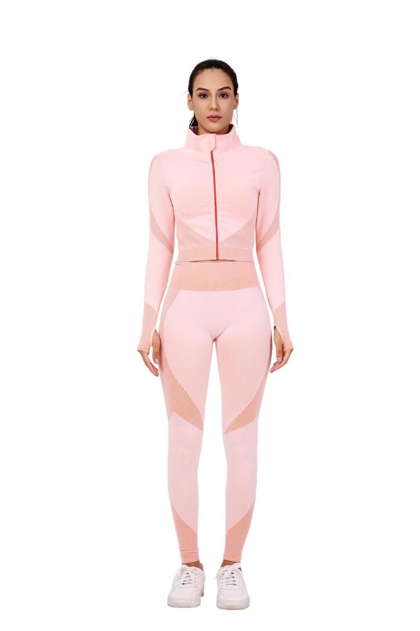 Set da allenamento da donna, 3 pezzi, senza cuciture, leggings a vita alta, reggiseno sportivo e top corto, per yoga e fitness, palestra