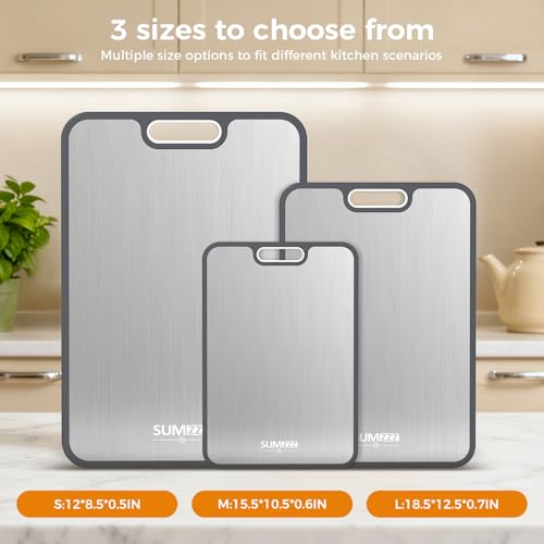 Image of Titanium Cutting Board for Kitchen, Cutting Board Double Sided Food Grade, Pure Titanium /PP, Easy to Clean [18 inch*12.5 inch+15.5 inch*10.5 inch+12 inch*8.5 inch]