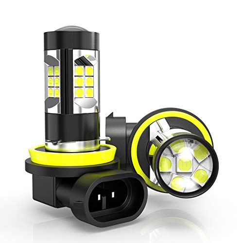 DMEX H11/H8/H16 LED Fog Light Bulbs, 6000K Xenon White, 30 SMD Chipset, 360-Degree Light Beam, Non-polarity, Pack of 2