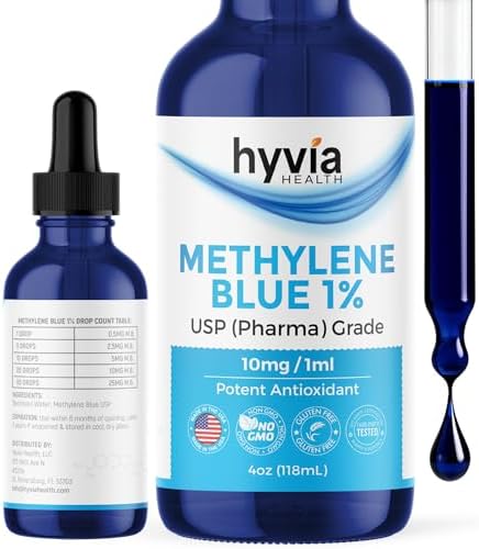 Methylene Blue 1% Value Size USP Pharmaceutical Grade for Humans - 99.99% Purity - Third-Party Tested, ISO-Certified, Formaldehyde &amp; Alcohol Free Liquid Drops - 4fl oz (118mL) with Dropper