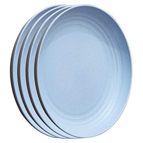 JUCOXO Wheat Straw Plates Plastic Plates Reusable 8 Inch - Microwave Safe Plates for Kitchen, Unbreakable Plates for Outdoor, BPA Free Cover