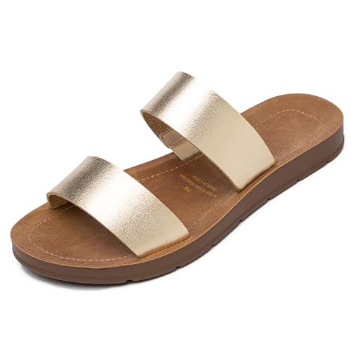 Women Casual Open Toe Two Bands with Elastic Fashion Slide Flat Sandal