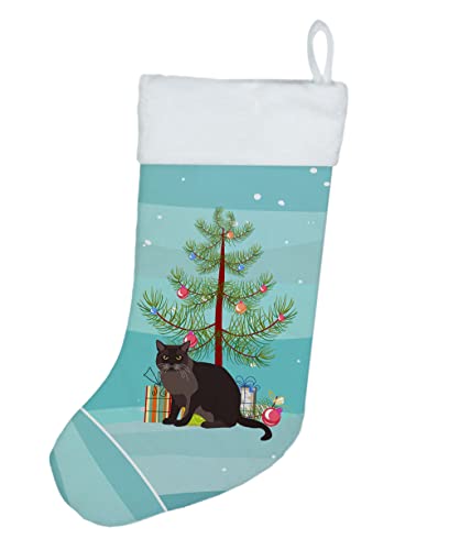 Caroline's Treasures CK4767CS European Burmese Cat Merry Christmas Christmas Stocking Fireplace Hanging Stockings Christmas Season Party Decor Family Holiday Decorations