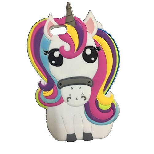 iphone 6 Plus case, Mingfung 3D Cute Cartoon Unicorn Silicone Case Skin Cover for iPhone 6 Plus -Rainbow Horse
