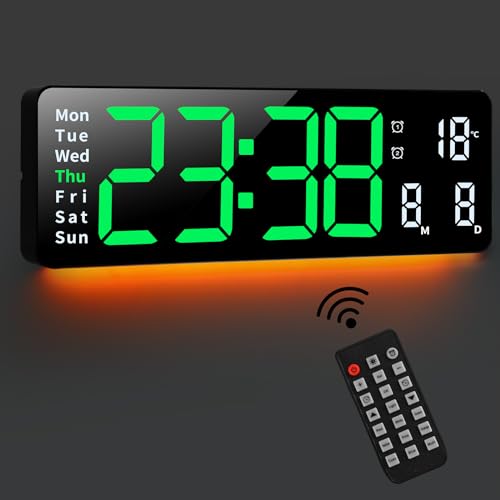 Fuloon 16" Große Wanduhr Digital, 8 Farben Digital Uhr Wanduhr mit Nachtlichtern, LED Digitaluhr mit Fernbedienung, Countdown, Datum, Temperatur für Wohnzimmer Büro Fitnessstudio