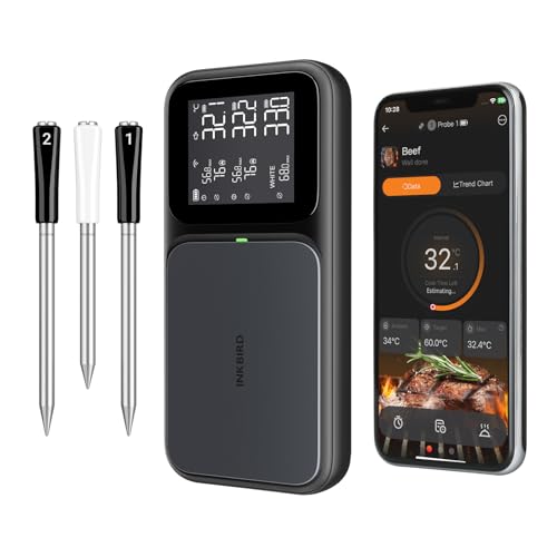 Inkbird INT-33-BW Fleischthermometer kabelloses, WiFi 5G und Bluetooth 5.4 Grillthermometer, 3 Sonden mit Multisensor-Sensoren, IP67 wasserdicht Bratenthermometer für BBQ, Backofen, Grill, Küche