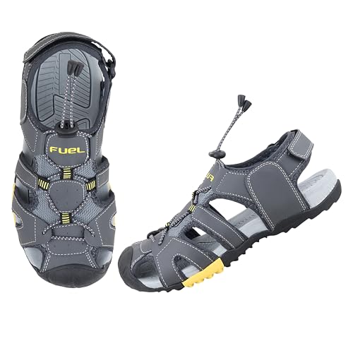 Image of FUEL Warrior Men's Fisherman Sandals - Comfortable, Breathable & Flexible Outdoor Sandals with Protective Toe, Anti-Skid Sole - Stylish Casual Beach & Sports Footwear (Black-P-Green)