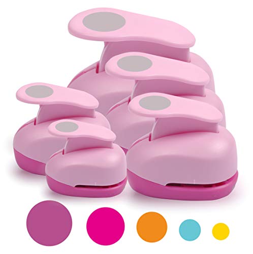 Bearboss 5 Pcs Craft Hole Punch, Handmade Scrapbook Paper Puncher, Different Size Of Scrapbooking Punches Crafting Designs For Office Supplies, Card Making, Diy Albums Photos, Pink Color (Circle) #TOP7
