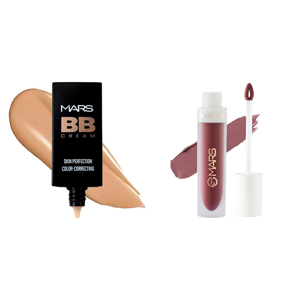 MARS BB Cream Lightweight Foundation | Blendable BB Cream for Women(30 ml) (Tan) Matte Liquid Lip Color | Long Lasting | Non-Transfer & Waterproof Lipstick for Women (4.5 ml) (08-Trend Train)-picture-39