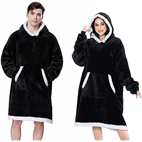 Blanket Hoodie, Oversized Hoodie Blanket, Sherpa & Super Soft Warm Wearable Blanket Hoodies for Women & Men, Comfy & Fluffy Hooded Blankets One Size Fits All (Black) Cover