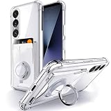 Rockaway 互換性 Xperia 1 VII用 ケース SO-51F SOG15 カード収納 背面ポケット リング付き スタンド機能 耐衝撃 透明 TPU スマホケース エクスペリア 1 VII 用カバー - クリア