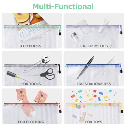 Carehabi 12 Pcs Dokumententasche mit Reißverschluss A4, Wasserdichte Document Case, Mesh Beutel mit Reißverschluss, Datei Zipper Tasche Mesh Kunststoff Reißverschlusstasche für Dokumente, Kosmetika, R