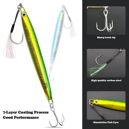 Fregito Fishing Jigs Vertical Saltwater Jigs Vertical Jigging Spoon Fishing Tuna Lures Boat Fishing Artificial Lures For Tuna, Grouper, Dogtooth, Snapper, Bass, Salmon/60G, 80G,120G (5Pcs-60G) #TOP3