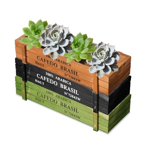 DIFEIUKI 多肉植物 木箱 3色3個セット 長方形 プランター 寄せ植え 箱 レトロ ウッドボックス 肉植物/観葉植物/サボテン対応 アンティーク木箱 屋内 屋外客間 花栽培適用 農家風 フラワーポット