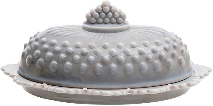 Butterdish - Oval 1 Stick - Gigi Hobnail Pattern - American Made - Mosser Glass USA Marble Gray