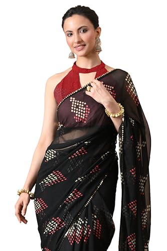 Image of MIRCHI FASHION Women Sari Georgette Chevron Printed | Modern Pattern Farewell and Festive Drape with Matching Blouse Piece