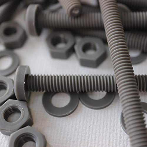 20 x Phillips-Flachkopfschraube Graue Plastikmuttern und -bolzen aus Polypropylen (PP), Acryl, M6 x 60mm, Unterlegscheiben, beständig gegen Wasser, Korrosion und Chemikalien, elektrischer Isolator