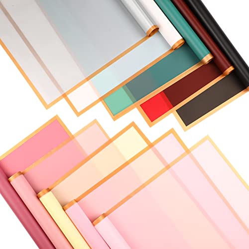 Pajean 100 Sheets Flower Wrapping Paper Waterproof Gold Edge, Bright Color
