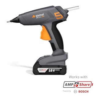 Steinel Pistola per colla a caldo senza fili PRO MobileGlue 5011 sistema 18 V Bosch AMPShare, senza batteria, 3 stick di colla, 130°/200°C