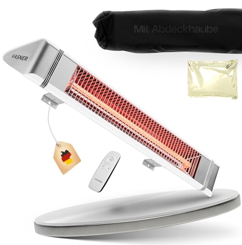 VASNER Teras 25 Terrassenstrahler mit Abdeckhaube- elektrischer Heizstrahler für Wandmontage & Deckenmontage, 2500 Watt, 4 Heizstufen, mit Schutzhülle AirCape, deutsche Markenqualität (Weiß)
