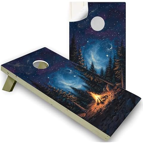 Gotsafety Camp Fire Cornhole Decal, Cornhole Board Vinyl Wraps Only - Durable and Easy to Apply & Adhesive - UV Protected & Printing, Set of Two - Cornhole Skins for Boards (48” x 24”) - Style - 3 Cover
