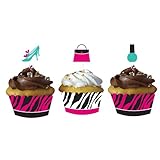 Creative Converting Pink Zebra Boutique Decorative Cupcake Wrappers with Coordinating Topper Decorations, 24-Piece Per Package