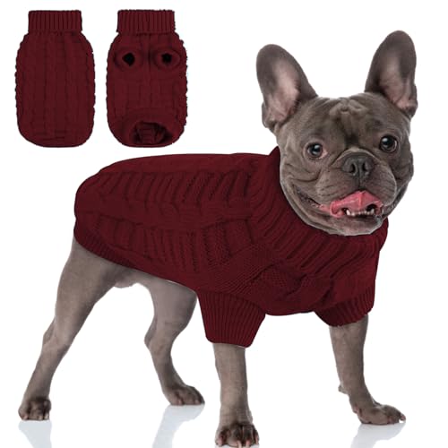 AOFITEE XS Dog Sweater, Knitted Dog Christmas Sweater for Small Dogs, Cold Weather Turtleneck Dog Knitwear, Christmas Dog Sweater Classic Solid Color Sweatshirt for Small Dogs Cats, XS