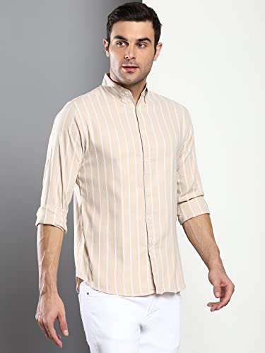Image of Dennis Lingo Men's Striped Slim Fit Oxford Cotton Casual Shirt with Button Down Collar & Full Sleeves