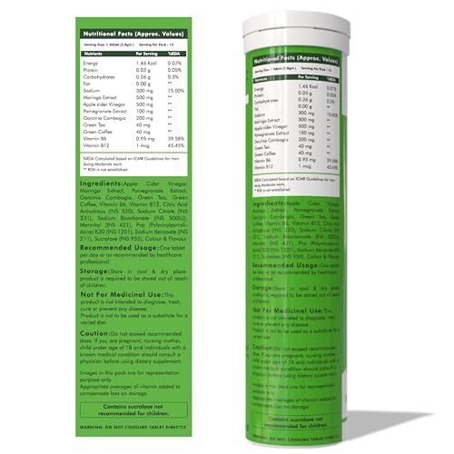 Image of ACV Moringa Tablets for Weight Loss. 60 nos Apple Cider Vinegar Tablet. Support Boost Metabolism & Immunity with Superfood Extracts Natural Energy Effervescent 15Tablets (Pack of 4)