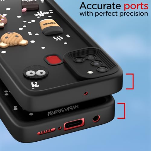 Image of Pikkme Back Cover for Samsung Galaxy A21s | 3D Cartoon Silicone Case Cute & Fun Full Protective Bumper Cover (Black)