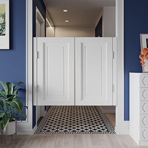 ANEEZ Interior Solid Wood Swing Door, Sturdy Cafe Saloon Doors with Metal Hinges, Cowboy Swinging Door for Stairs Bathroom Bedroom Balcony (Color : White, Size : W140cmxH90cm/55.1" x35.4)