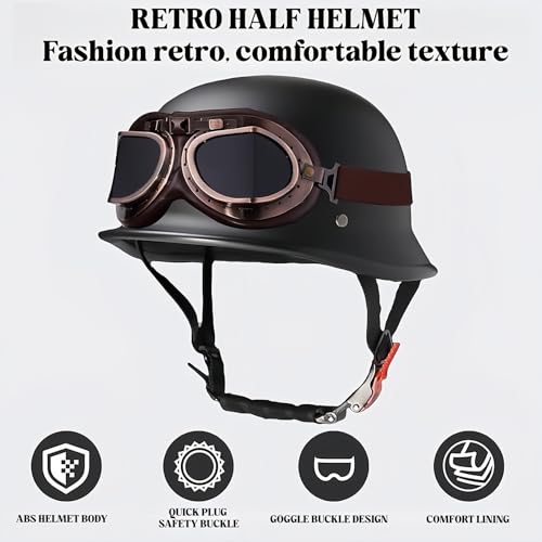 Vintage niemiecki kask motocyklowy, kask pół-kask, kask motocyklowy retro, kask na skuter, kask rowerowy, kask cruiser, kask chopper, kask motorowerowy dla kobiet i mężczyzn, kask półkaskowy ze