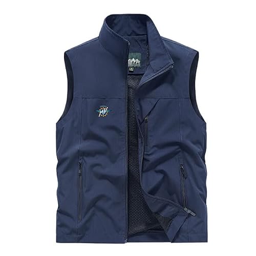 SNHVXLFW Gilet de pêche pour homme avec plusieurs poches - Veste de travail pour MV-Agus.ta - Veste légère sans manches pour la randonnée en plein air, bleu, L