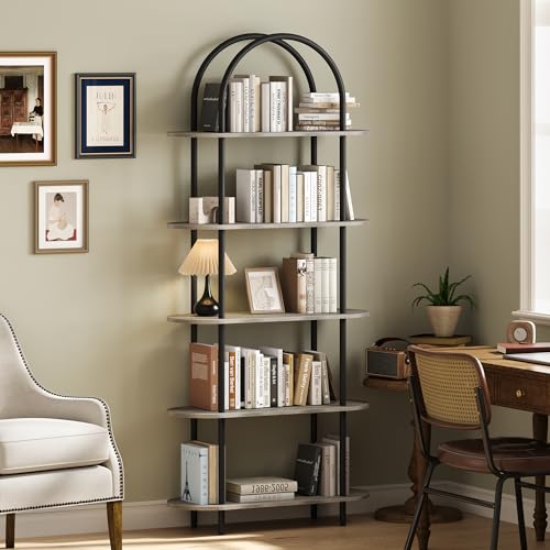 5-Tier Bookshelf, 71Inch Tall Arched Bookcase, Metal Frame Modern...
