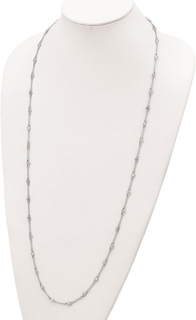 925 Sterling Silver Spring-Ring Stationary bezel Cubic Zirconia Necklace 36 Inch 4.6mm Wide Pendant Necklace for Women - Image 4