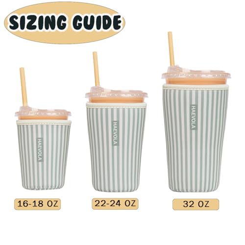 Image of Reusable Insulated Neoprene Iced Coffee Cup Sleeve, Durable Drink Sleeve for Cold Beverages, Beverage Holder for Iced Coffee, Green Stripes