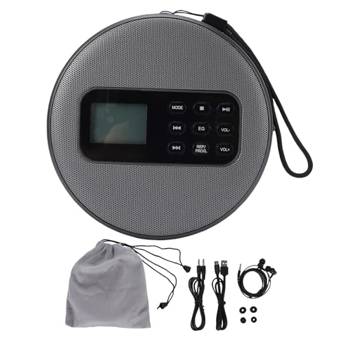 Fockety Tragbarer CD-Player, Bluetooth-CD-Musikplayer mit Anti-Sprung-Schutz, Wiederaufladbarer Persönlicher CD-Player mit CD-R/MP3-kompatibel, LED-Anzeige, Kopfhörer,...