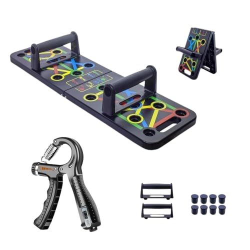 Combo of 15 in 1 Pushup Board & Adjustable Hand Grip Strengthener | Weight Adjustable Professional Hand Gripper for men & woman, Home & Gym Exercise Equipment for Chest, Shoulder, Triceps