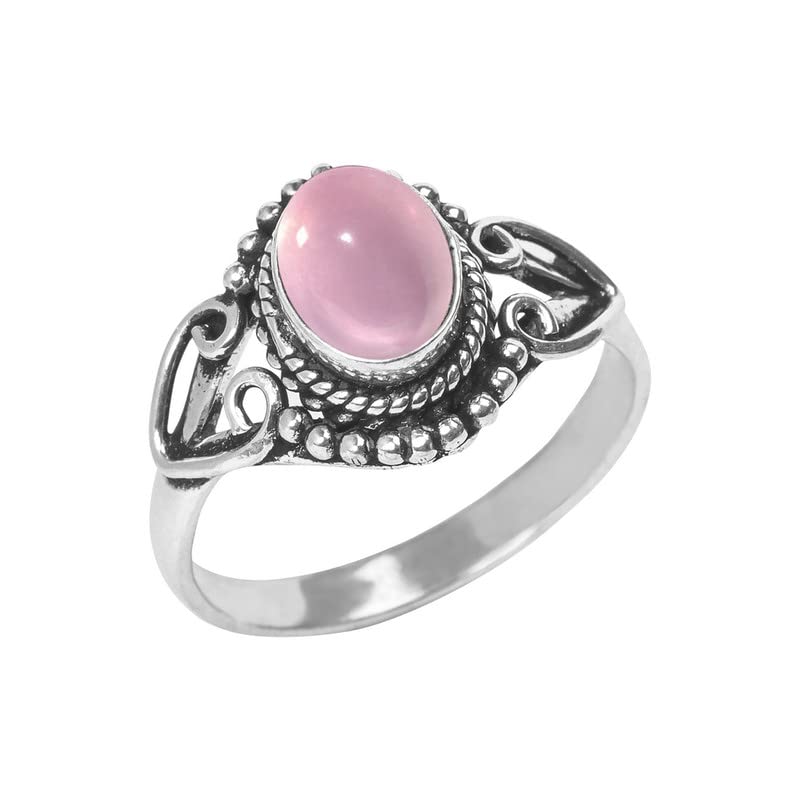 Rose Quartz Stone Ring, Silver Ring, Silver Overlay Handmade Ring, Bohemian Jewelry, Silver Ring For Women Girls Size US 8, Christmas Gift,