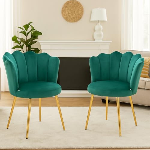 Image of Set of 2 Accent Chair for Living Room | Modern Armchair in Soft Velvet Fabric with Sturdy Legs | Premium Chair for Home Living Room Bedroom Restaurent | (Flower Design, Green)